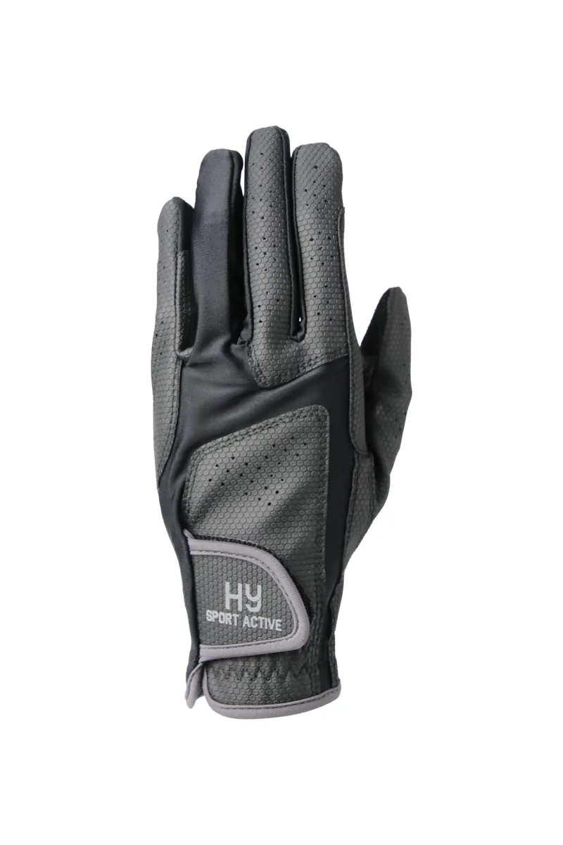 Hy Sport Active Young Rider Riding Gloves - Black/Pencil Point Grey